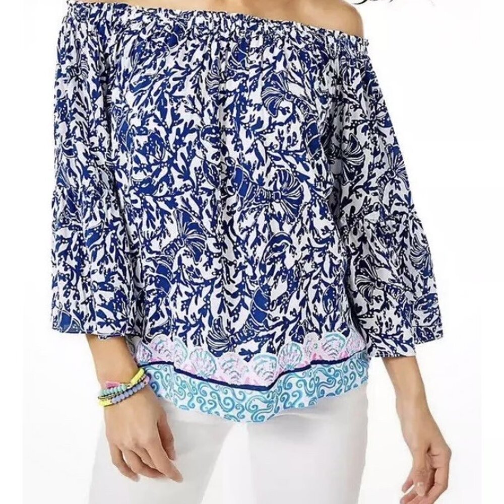 Lilly Pulitzer Nevie Off The Shoulder Bell Sleeve Top Size S